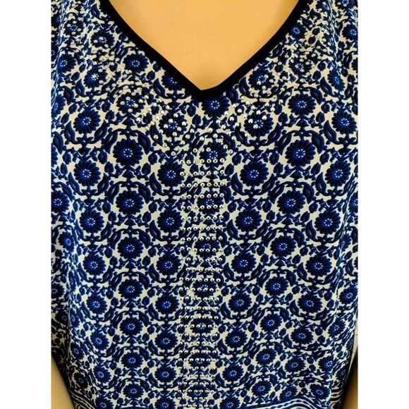 ESPRESSO Top  Womens MP  Embellished Blue Floral Jersey Knit Cold Shoulder Shirt - Picture 4 of 6